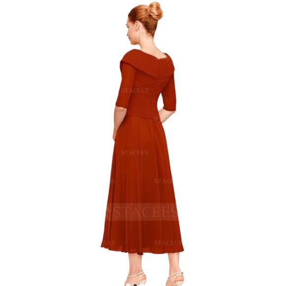 Rust Pleated Midi/Formal/Mother of the Bride Dress by STACEES – Size 12/14 - Picture 2 of 9